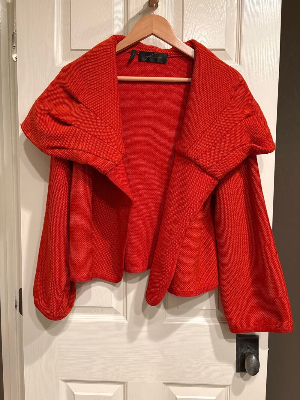 FUSUN Turkish Merino Wool Orange Open Cardigan Size XL Autumn Knit Cozy Jacket